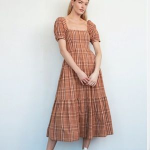 Plaid Brown Midi Dress